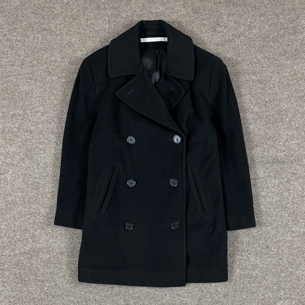 Vintage Perry Ellis Black Double Breasted Pea Coat Womens 4 Preppy Winter Jacket
